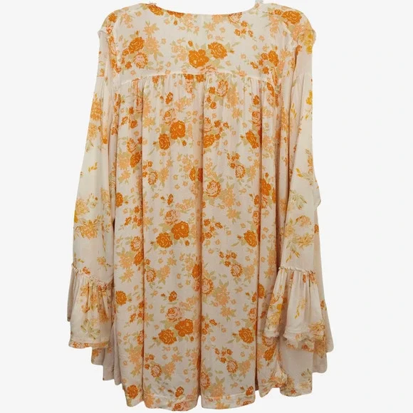 Free People Floral Tunic Top Size Small Ruffles Pockets Feminine Boho Romantic - Picture 9 of 13
